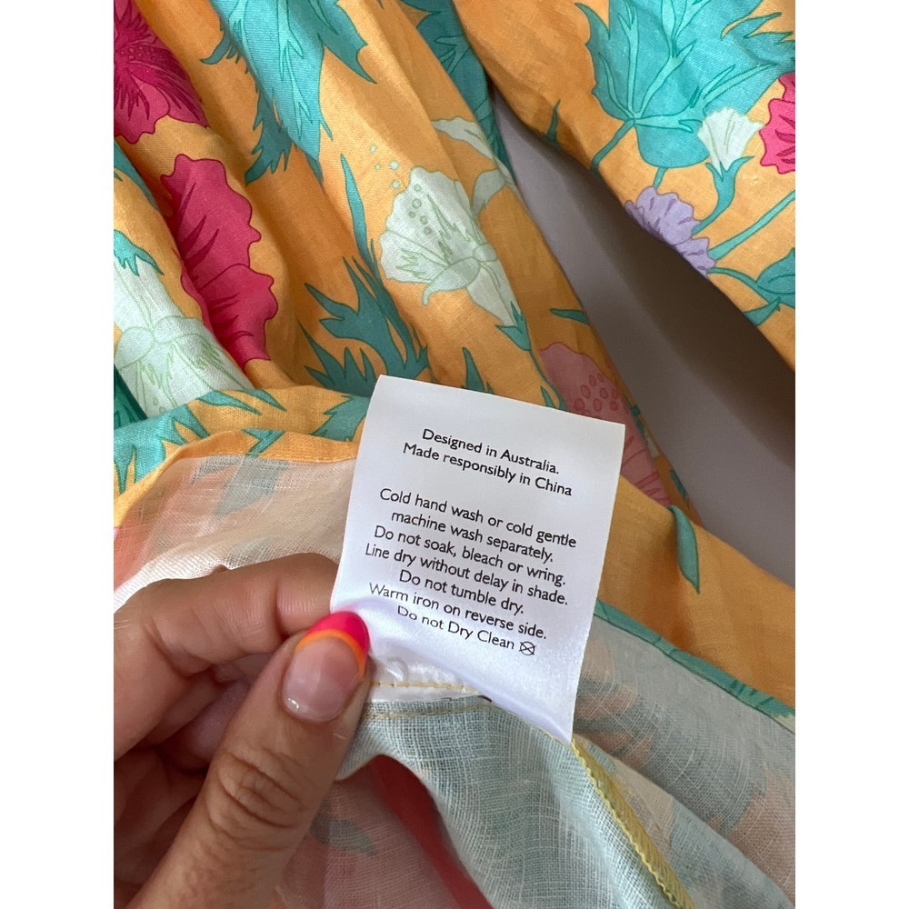 NEW Ephemera Tiered Mock Neck Garland Smock Colorful Floral Yellow Mini Dress - Picture 7 of 9